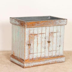Antique Original Blue Painted Side Table Small Cabinet Nightstand Potential Vani