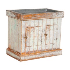 Antique Original Blue Painted Side Table Small Cabinet Nightstand Potential Vani