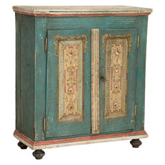 Antique Original Blue Painted Sideboard Cabinet from Sweden