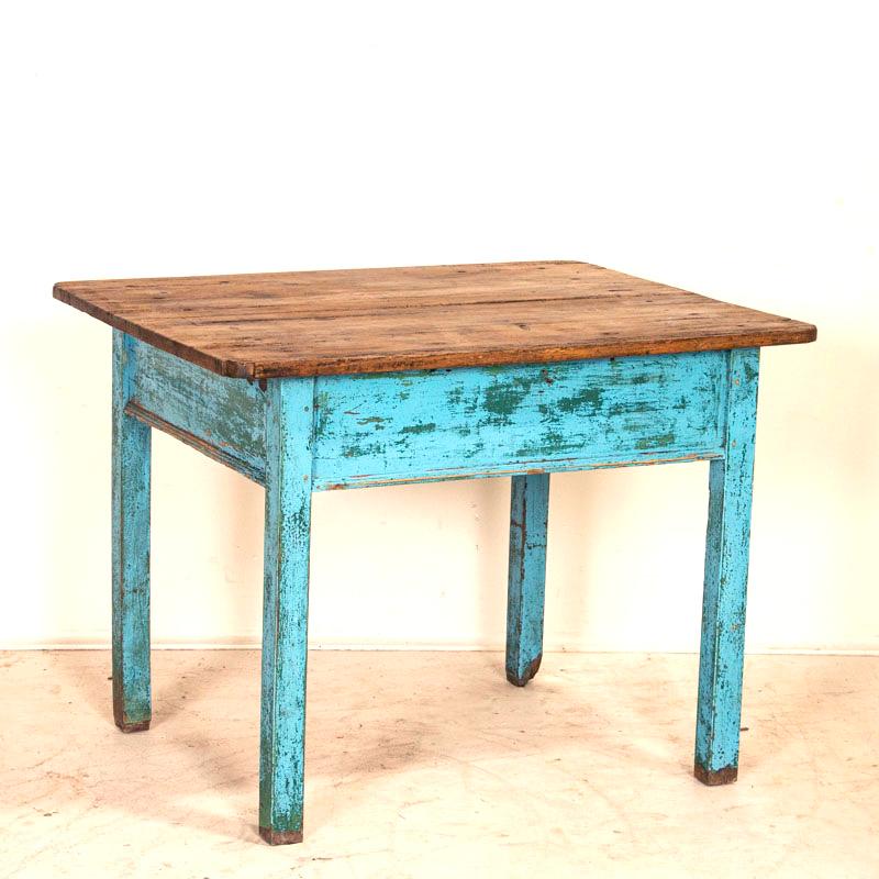 Antique Original Blue Painted Small Farmhouse Table with Drawer 1