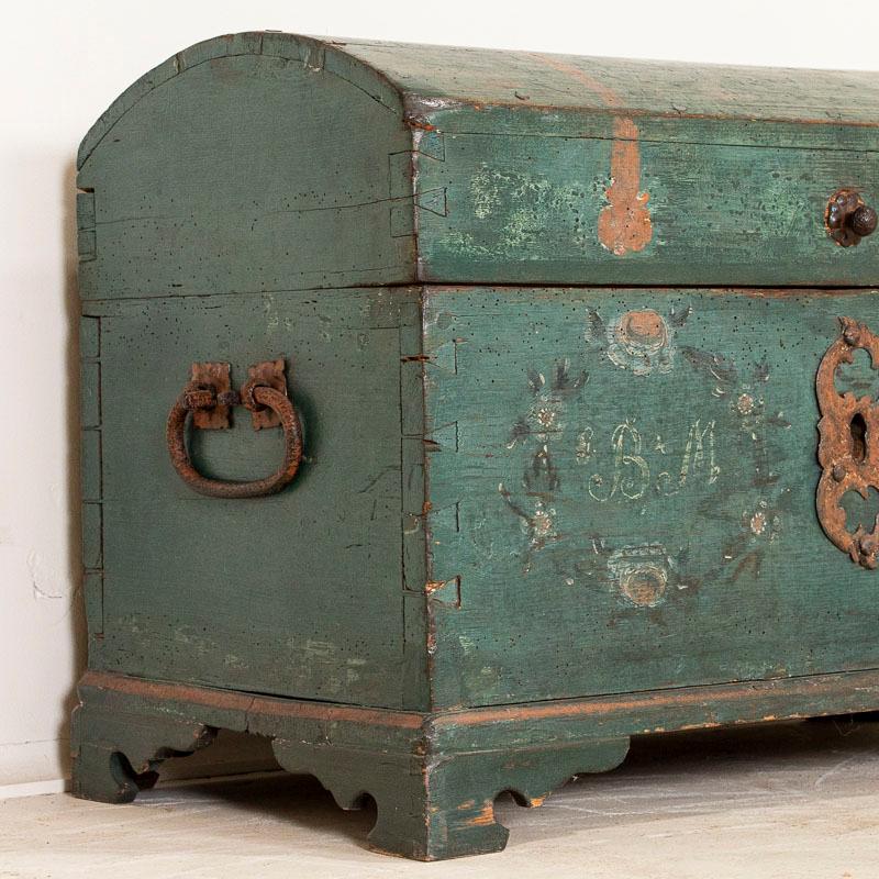 Antique Original Blue Painted Small Trunk Dated 1788 from Sweden 4