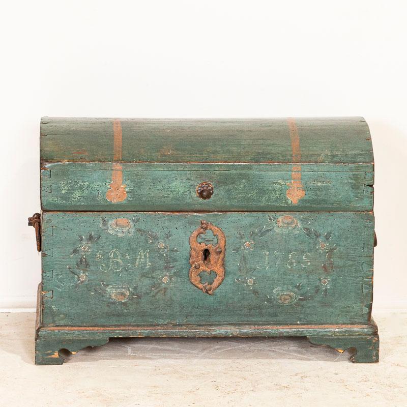 Swedish Antique Original Blue Painted Small Trunk Dated 1788 from Sweden