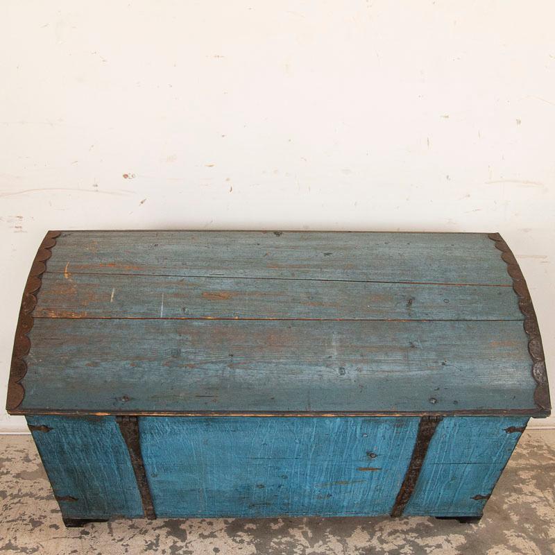 Antique Original Blue Painted Swedish Dome Top Trunk Dated 1844 7