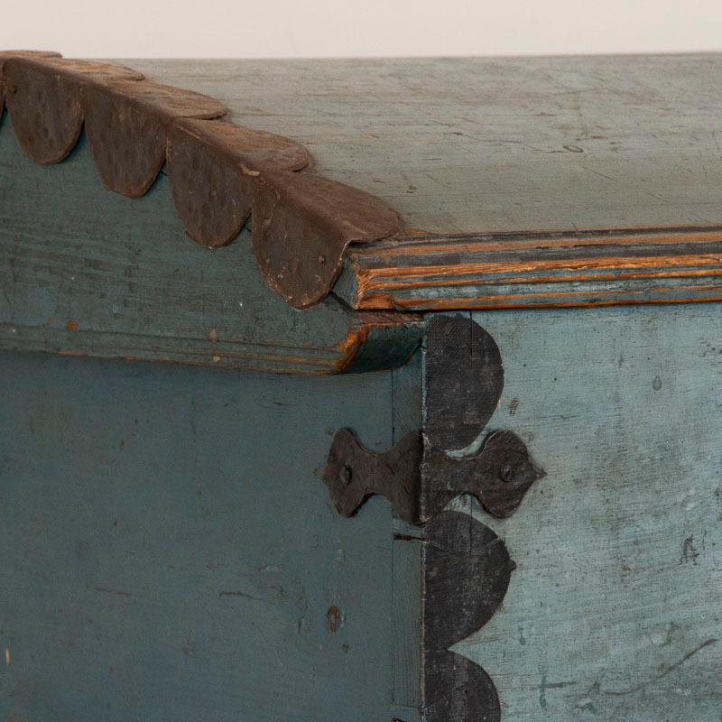 Antique Original Blue Painted Swedish Dome Top Trunk Dated 1844 1