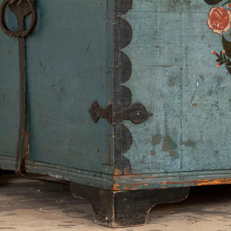 Antique Original Blue Painted Swedish Dome Top Trunk Dated 1844 3