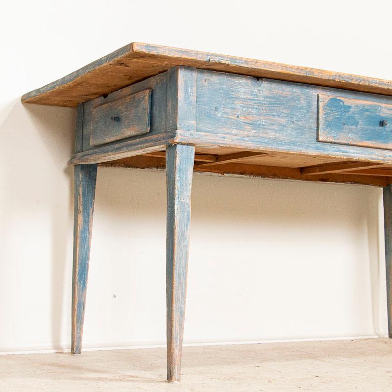 Antique Original Blue Painted Swedish Farm Table 5