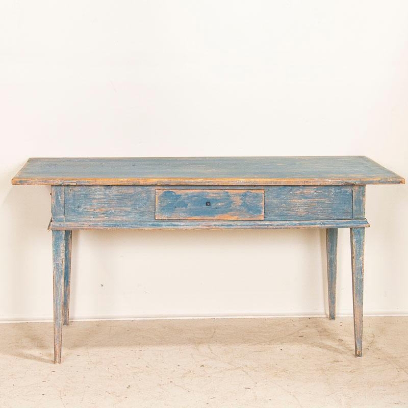 Antique Original Blue Painted Swedish Farm Table In Good Condition In Round Top, TX
