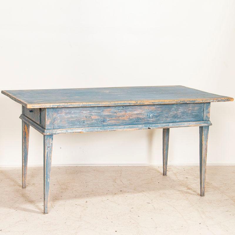 19th Century Antique Original Blue Painted Swedish Farm Table