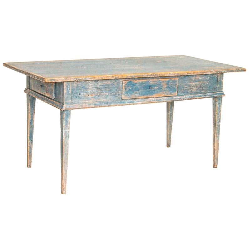 Antique Original Blue Painted Swedish Farm Table