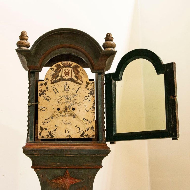 Antique Original Painted Swedish Mora Grandfather Clock, Dated 1786 6