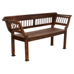 Antique Original Brown Painted Pine Bench