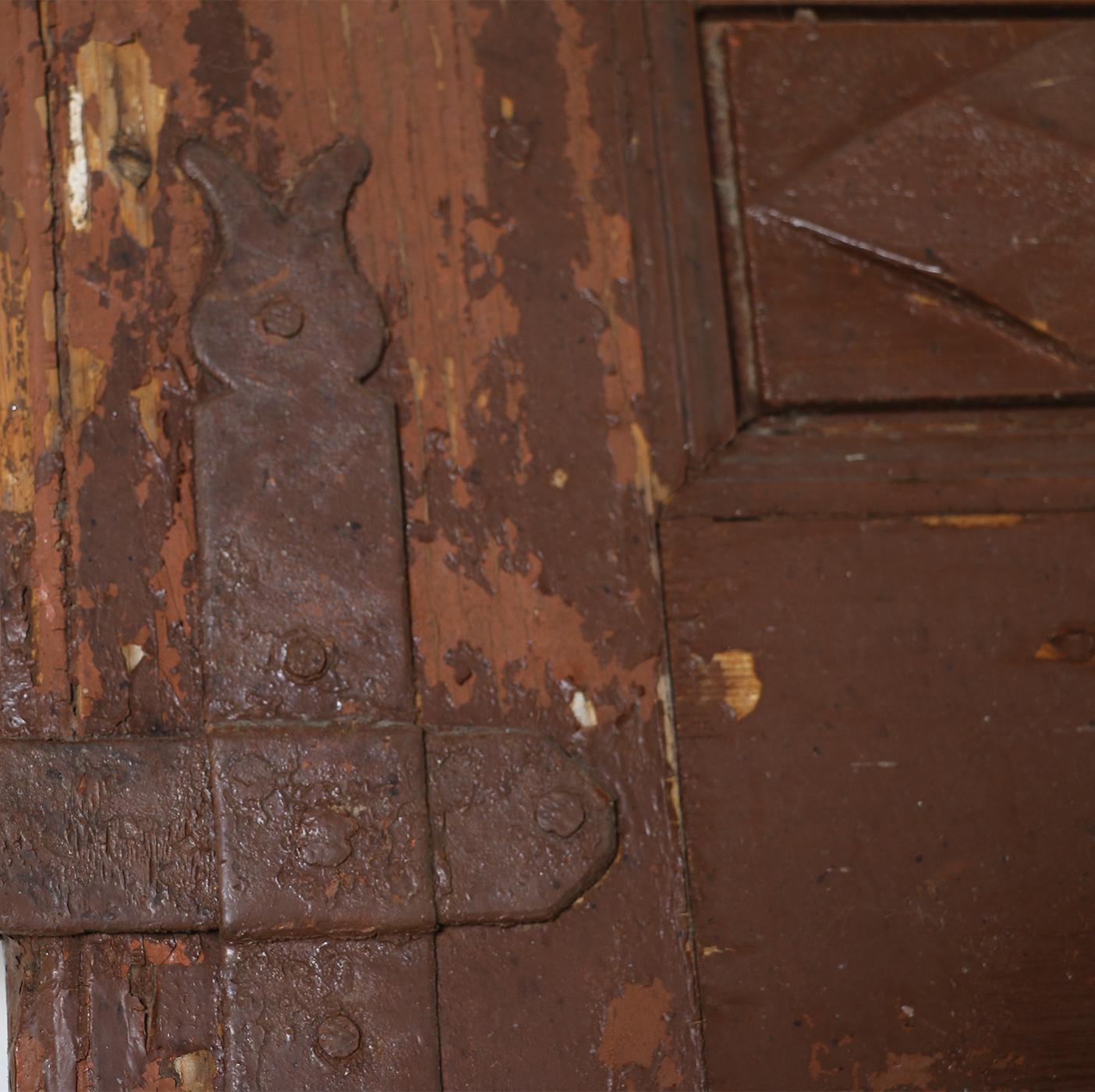 Carved Antique Original Brown Painted Rustic Wood Door