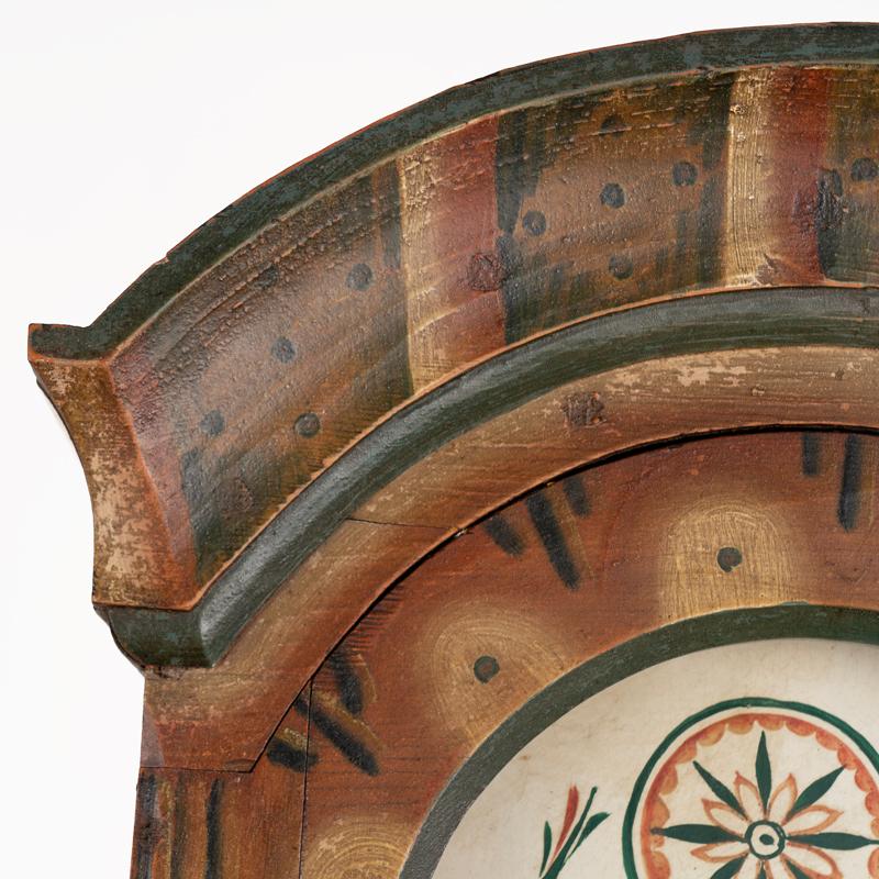 Antique Original Brown Painted Swedish Mora Grandfather Clock, Dated 1857 1