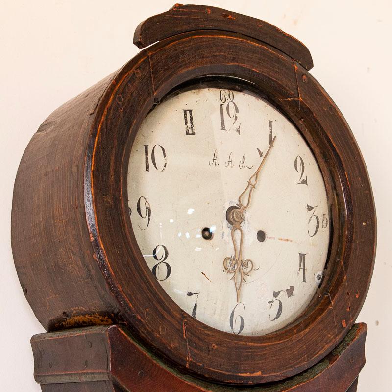 Wood Antique Original Brown Painted Swedish Mora Grandfather Clock