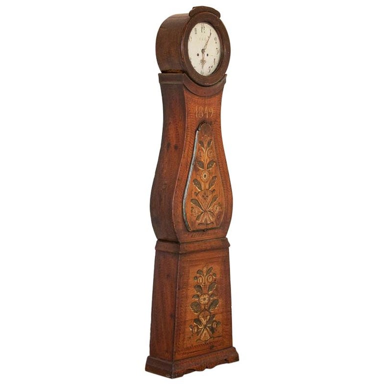 Antique Original Brown Painted Swedish Mora Grandfather Clock at 1stDibs