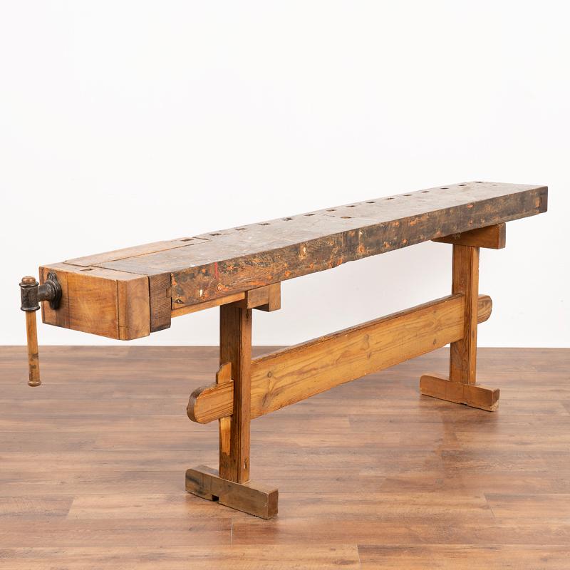 Antique Original Carpenter's Workbench Narrow Rustic Console Table In Good Condition In Round Top, TX