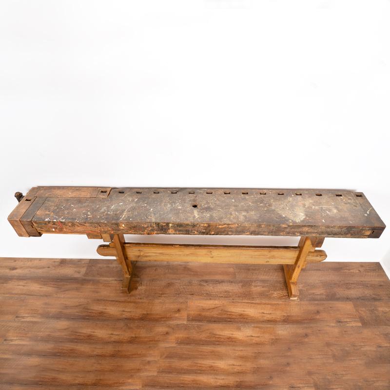 Antique Original Carpenter's Workbench Narrow Rustic Console Table 3