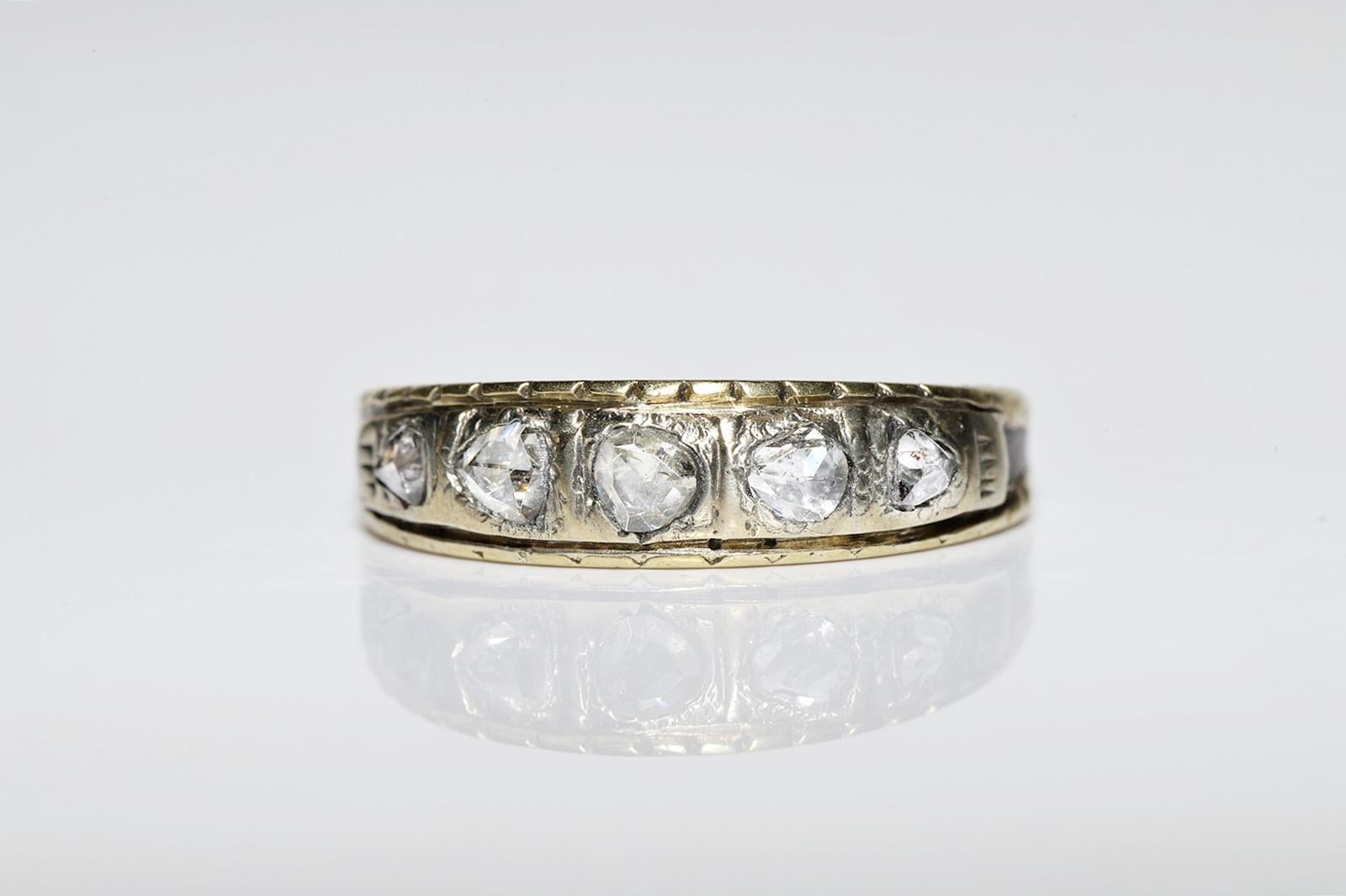 Victorian Antique Original Circa 1900s 18k Gold Natural Rose Cut Diamond Band Ring For Sale