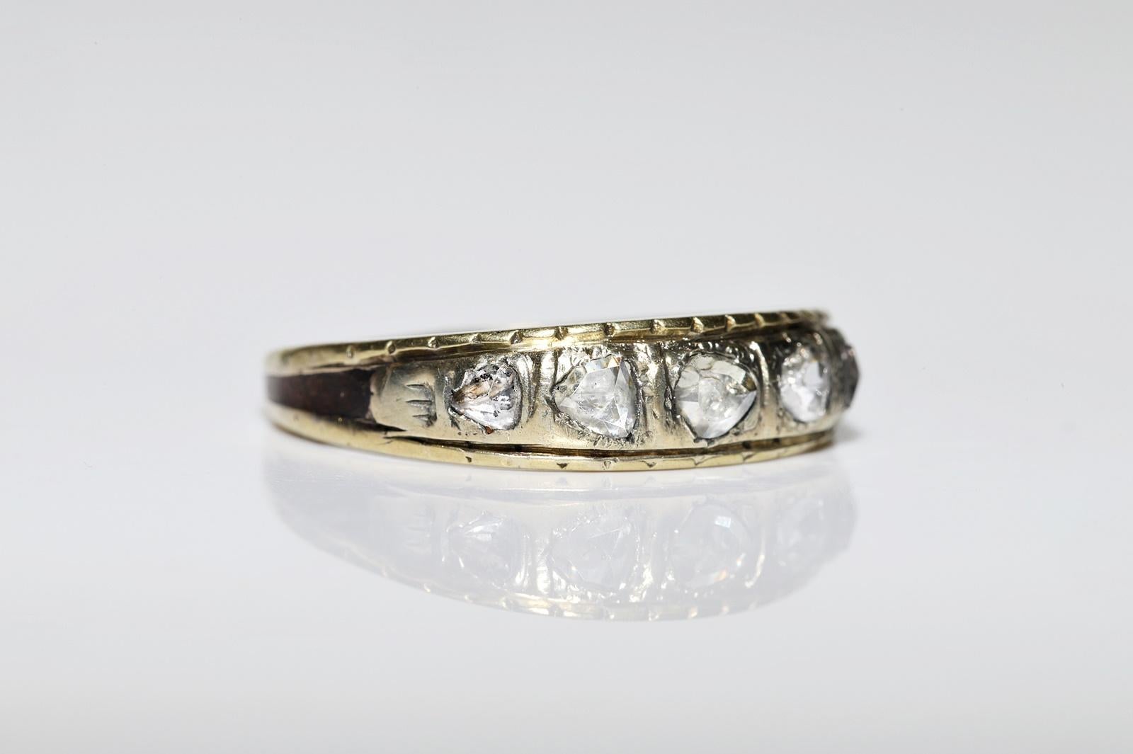 Women's Antique Original Circa 1900s 18k Gold Natural Rose Cut Diamond Band Ring For Sale