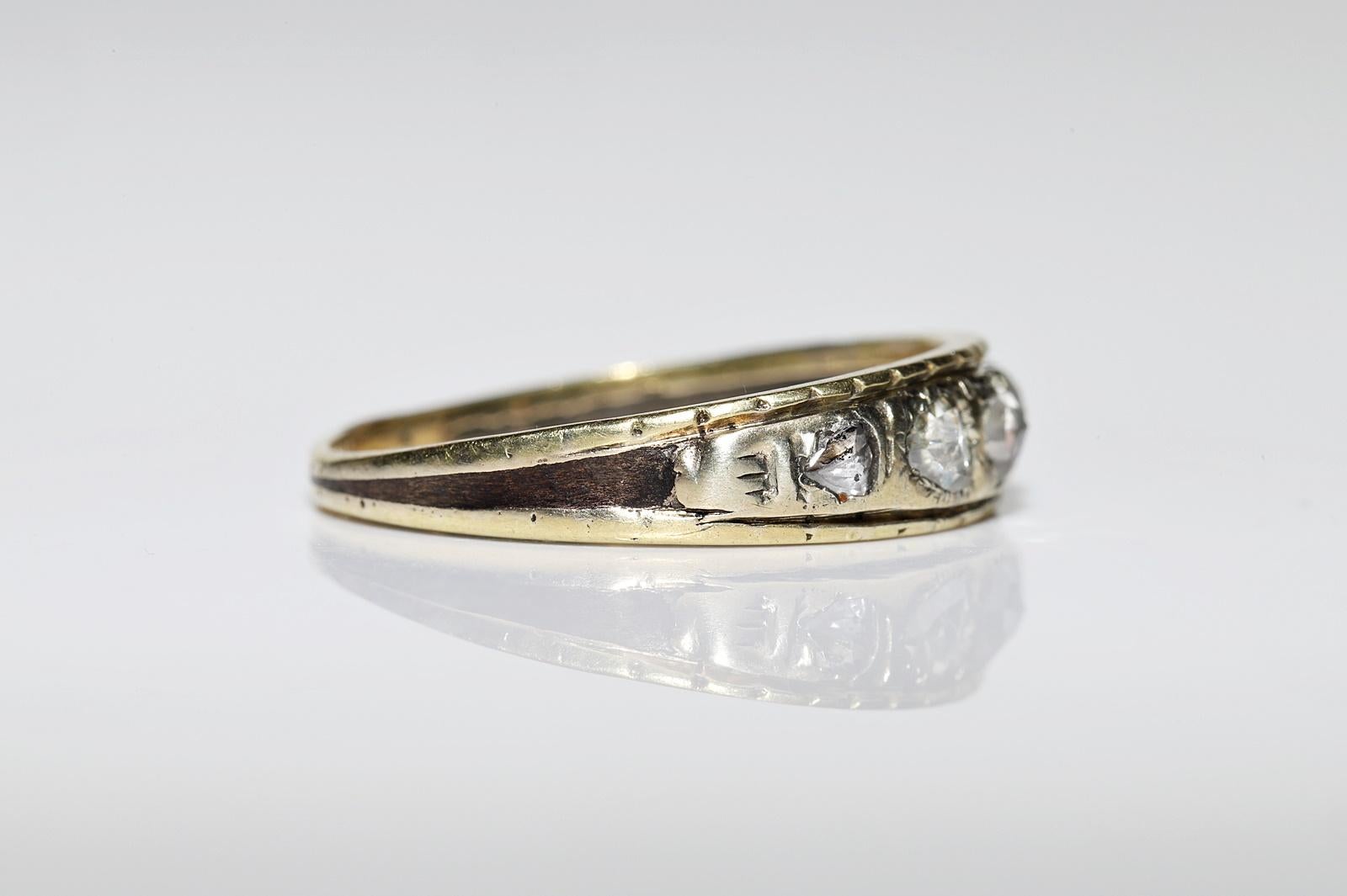 Antique Original Circa 1900s 18k Gold Natural Rose Cut Diamond Band Ring For Sale 1