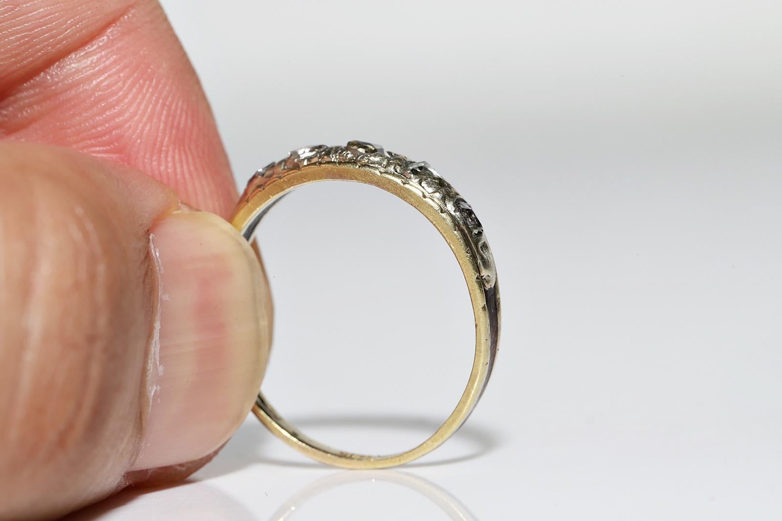 Antique Original Circa 1900s 18k Gold Natural Rose Cut Diamond Band Ring For Sale 2