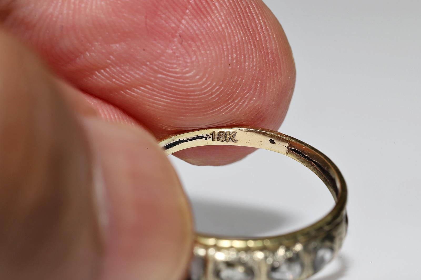 Antique Original Circa 1900s 18k Gold Natural Rose Cut Diamond Band Ring For Sale 3