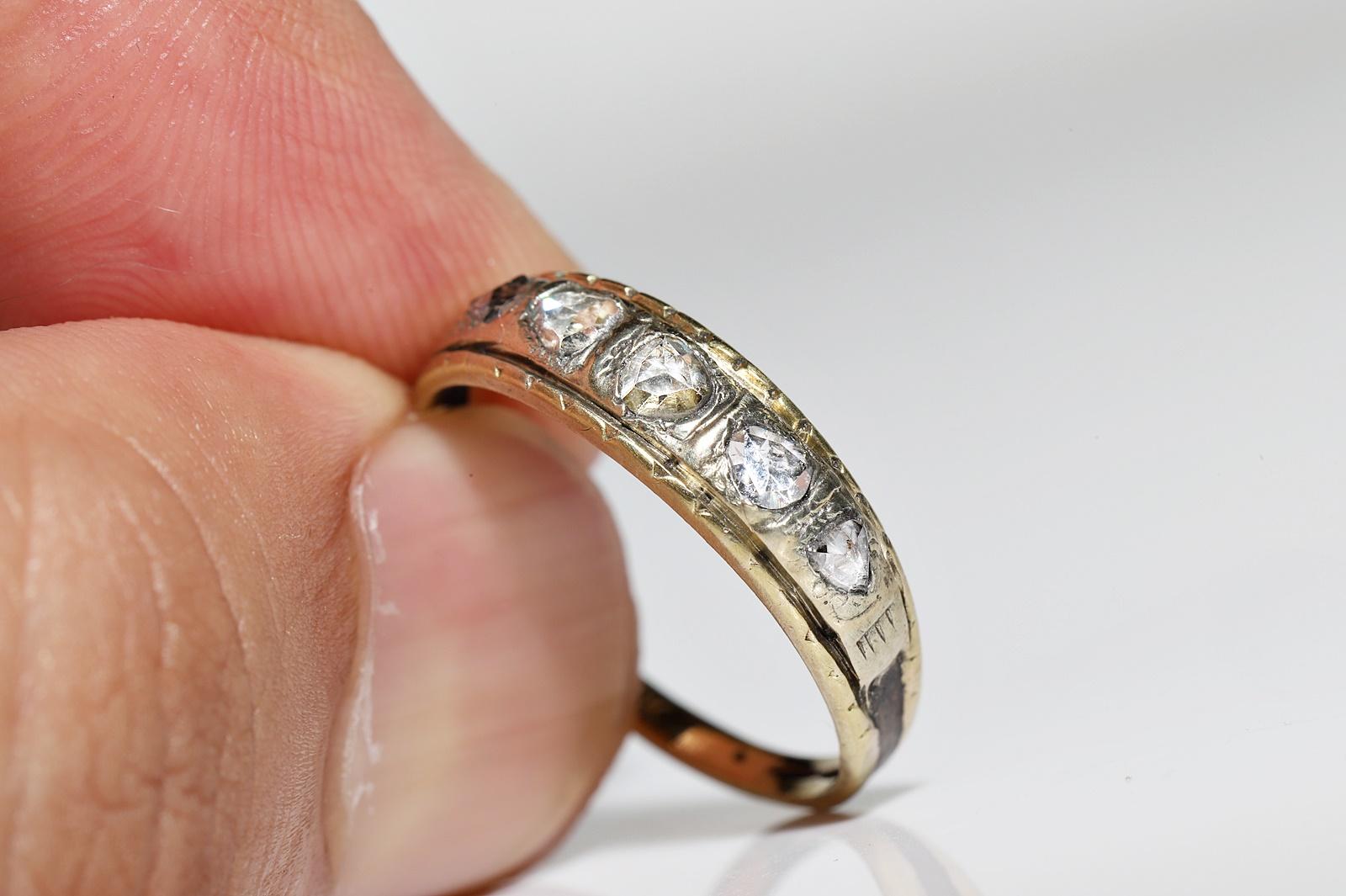 Antique Original Circa 1900s 18k Gold Natural Rose Cut Diamond Band Ring For Sale 4