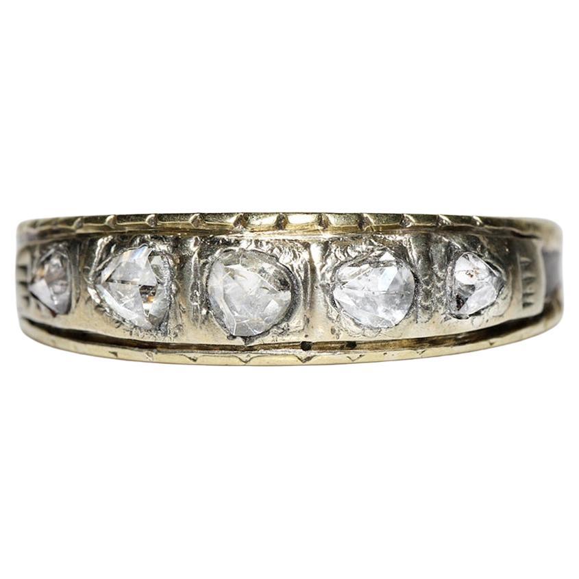 Antique Original Circa 1900s 18k Gold Natural Rose Cut Diamond Band Ring For Sale