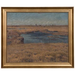 Antique Original Danish Oil on Canvas Landscape Painting