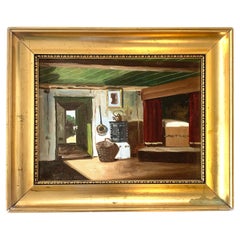 Antique original early 20th century L. Johansen interior painting from Denmark