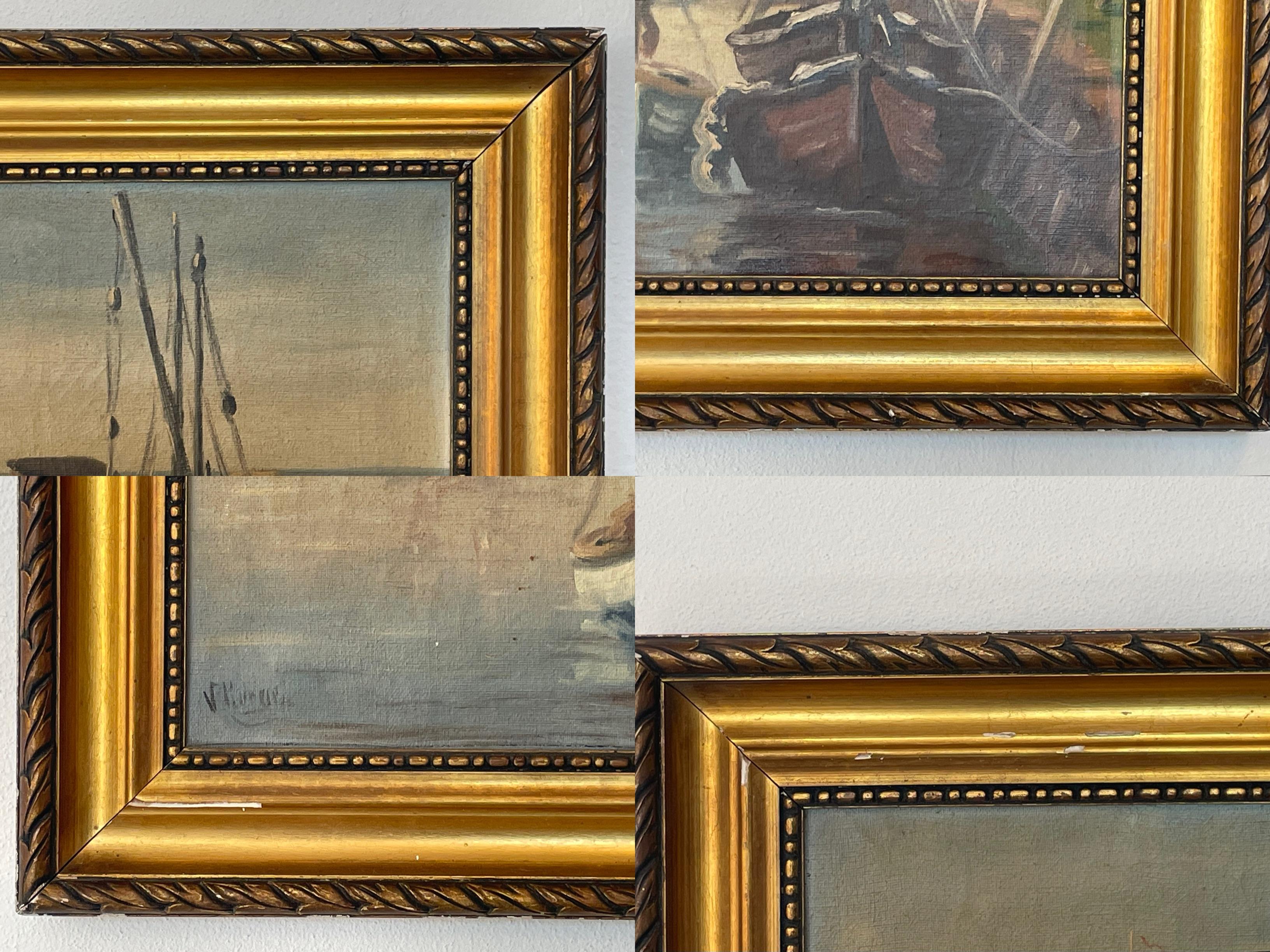 Antique original early 20th century maritime oil painting from Denmark For Sale 3
