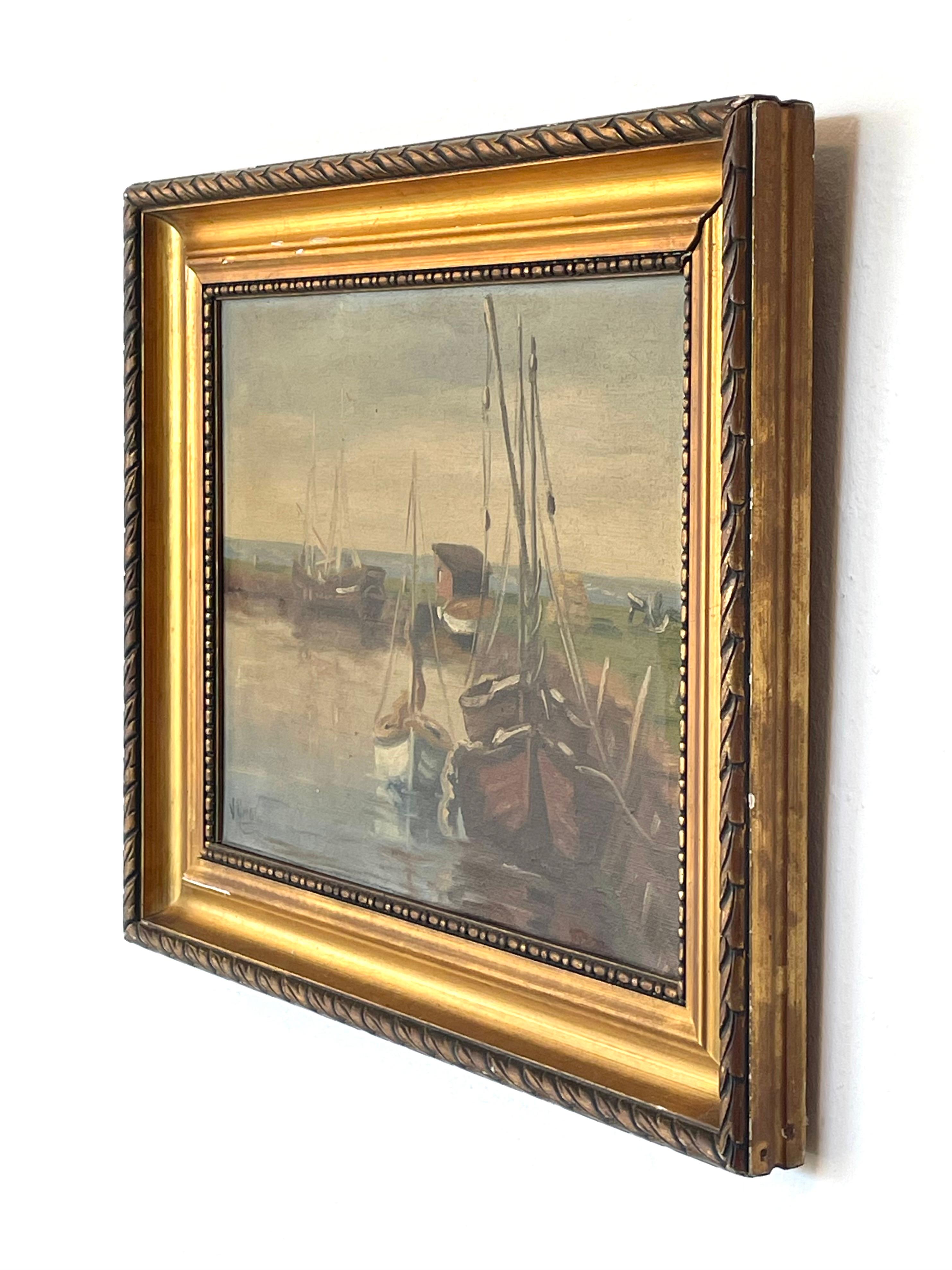 Antique original early 20th century maritime oil painting from Denmark For Sale 2