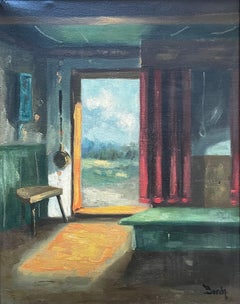 Antiguo cuadro interior original de principios del siglo XX de O. V. Borch, procedente de Dinamarca