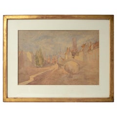 Antique Original Edwardian Landscape Watercolour Depicting Bruges