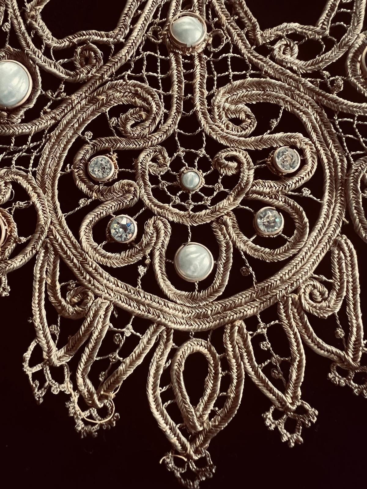 Pearlware Antique Original Embroidery Textile from Sarah Bernhardt Paris 1880 For Sale