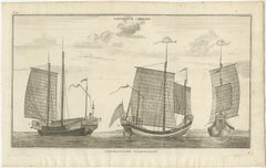 Antique Original Engraving of Chinese Vessels in the 18th Century, 1765