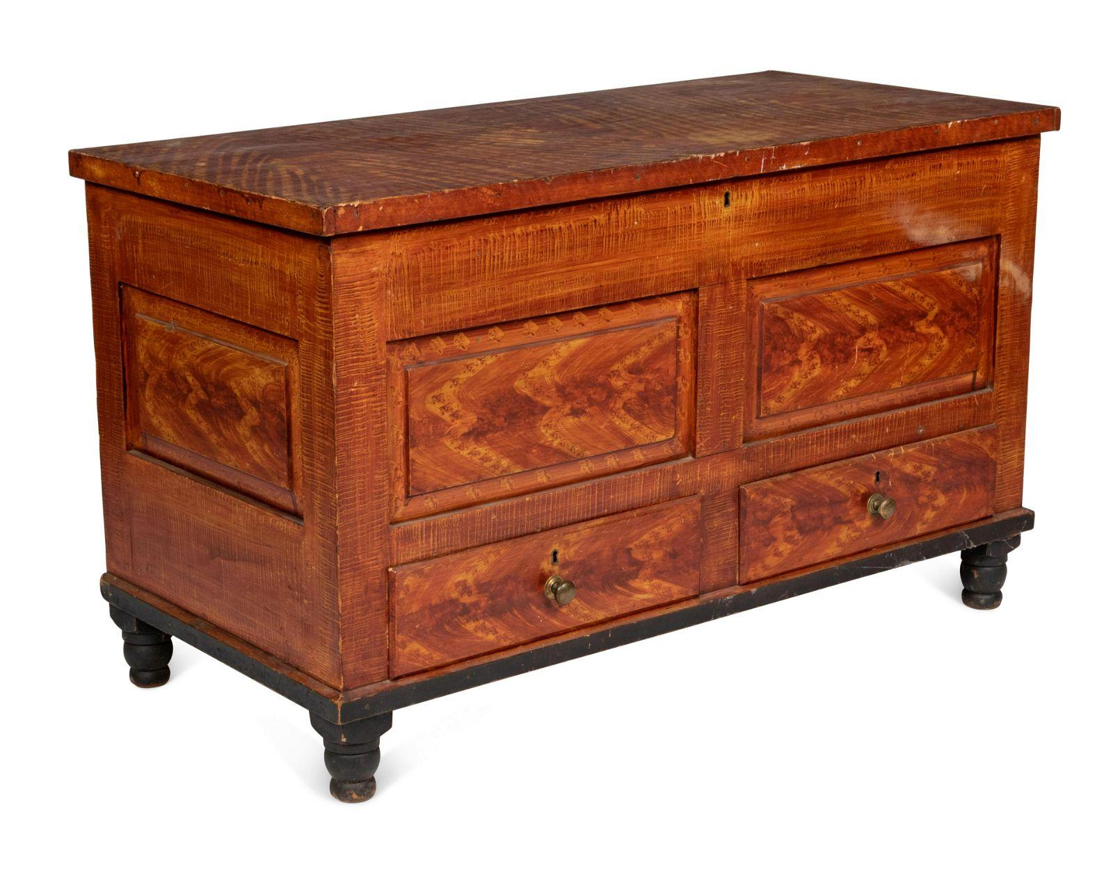 North American Antique Original Faux Grain Painted Two Drawer Blanket Chest For Sale