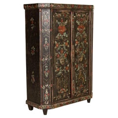 Antique Original Floral and Heart Painted Armoire Cupboard from Germany