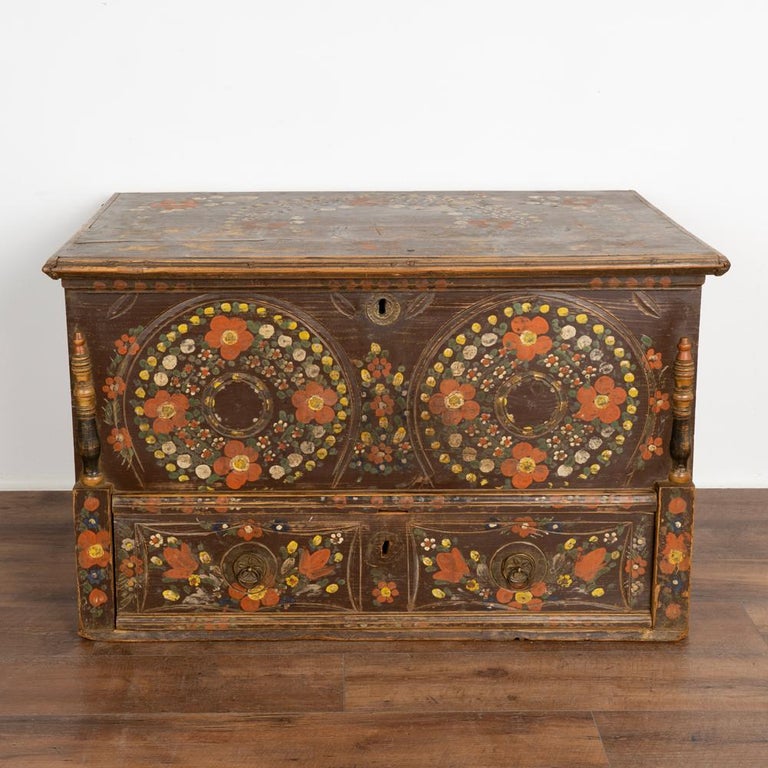 Antique Original Folk Art Painted Large Trunk with Flowers, Hungary For ...