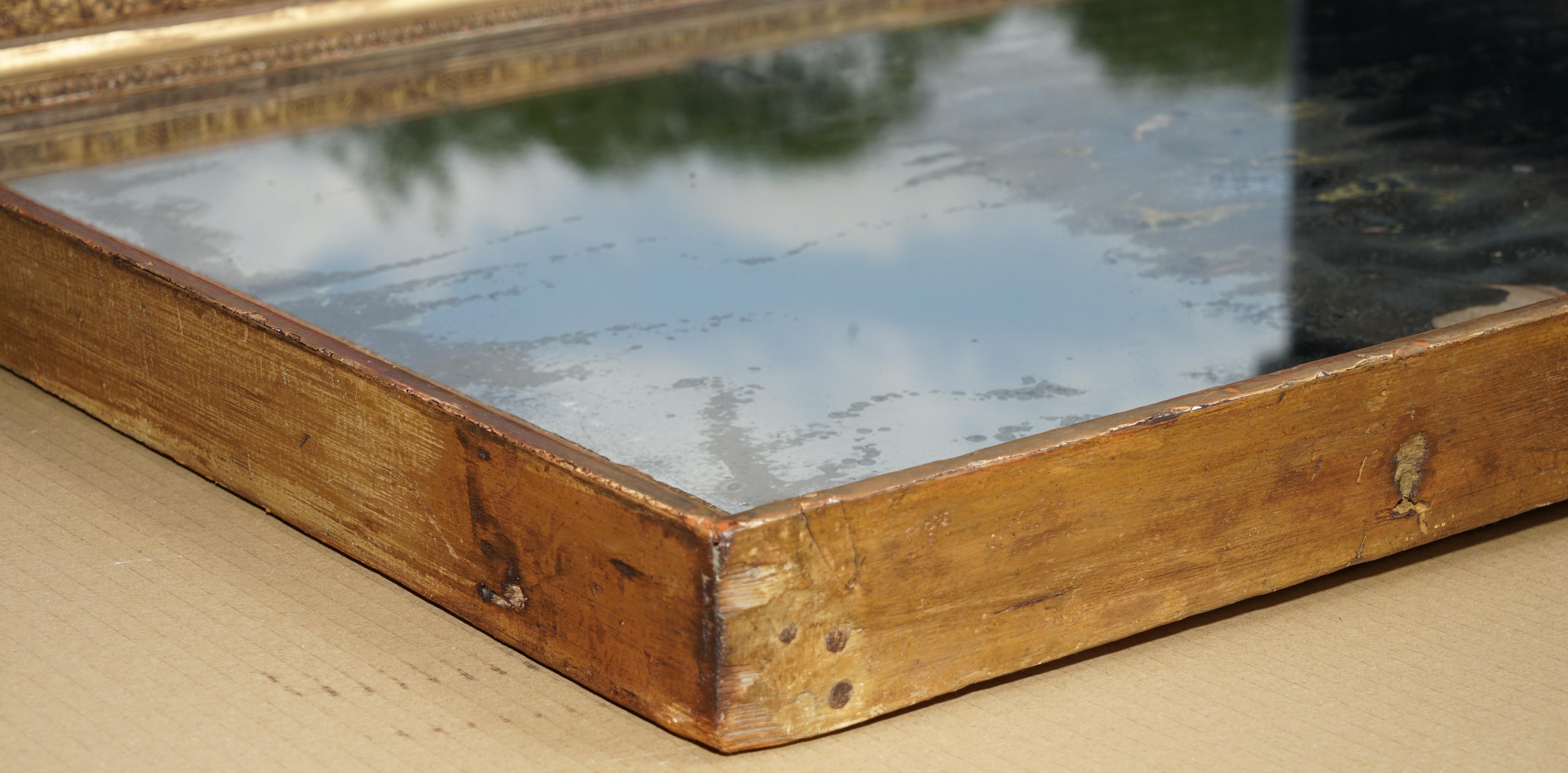 ANTiQUE ORIGINAL FOXED GLASS PLATE CIRCA 1820 LARGE FRENCH GESSO OAK WALL MIRROR im Angebot 4
