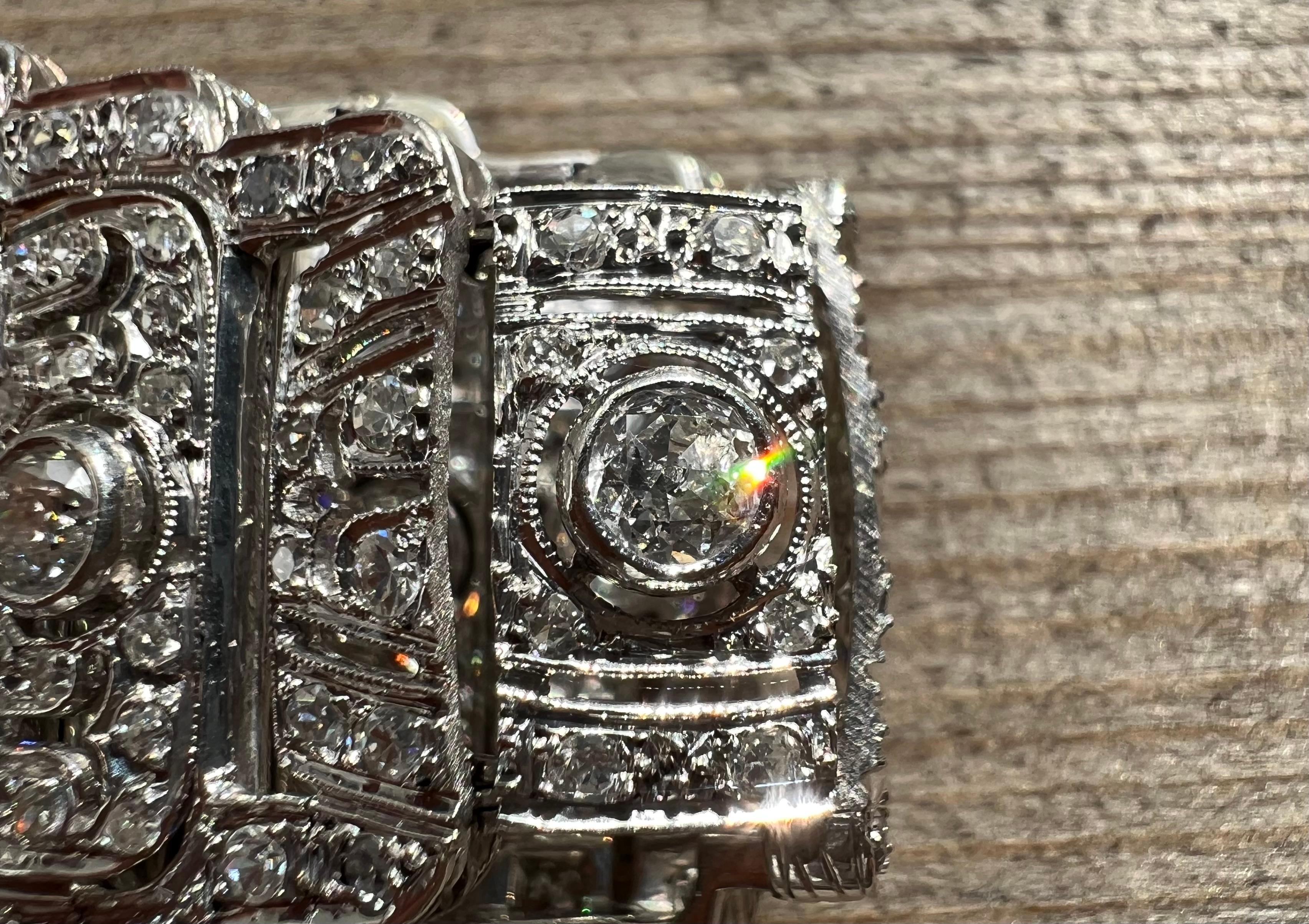 Bracciale antico originale francese Art-Deco in platino e diamanti in vendita 4