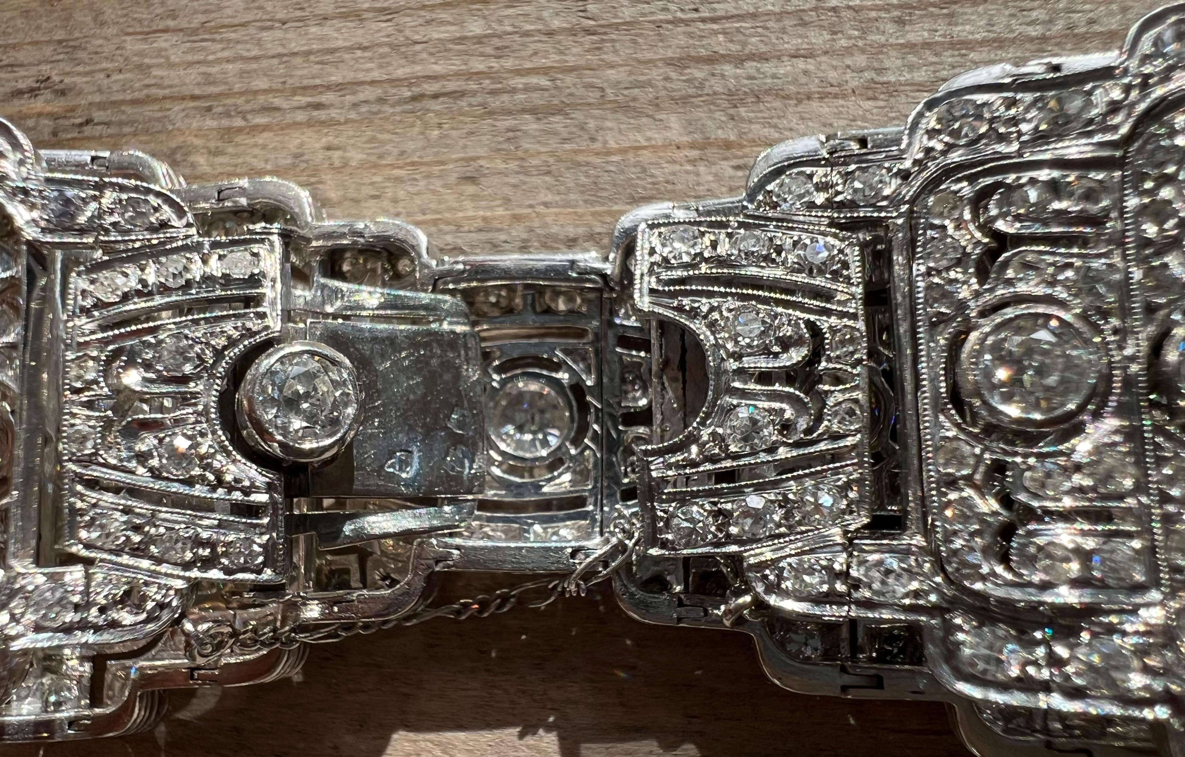 Bracciale antico originale francese Art-Deco in platino e diamanti in vendita 5