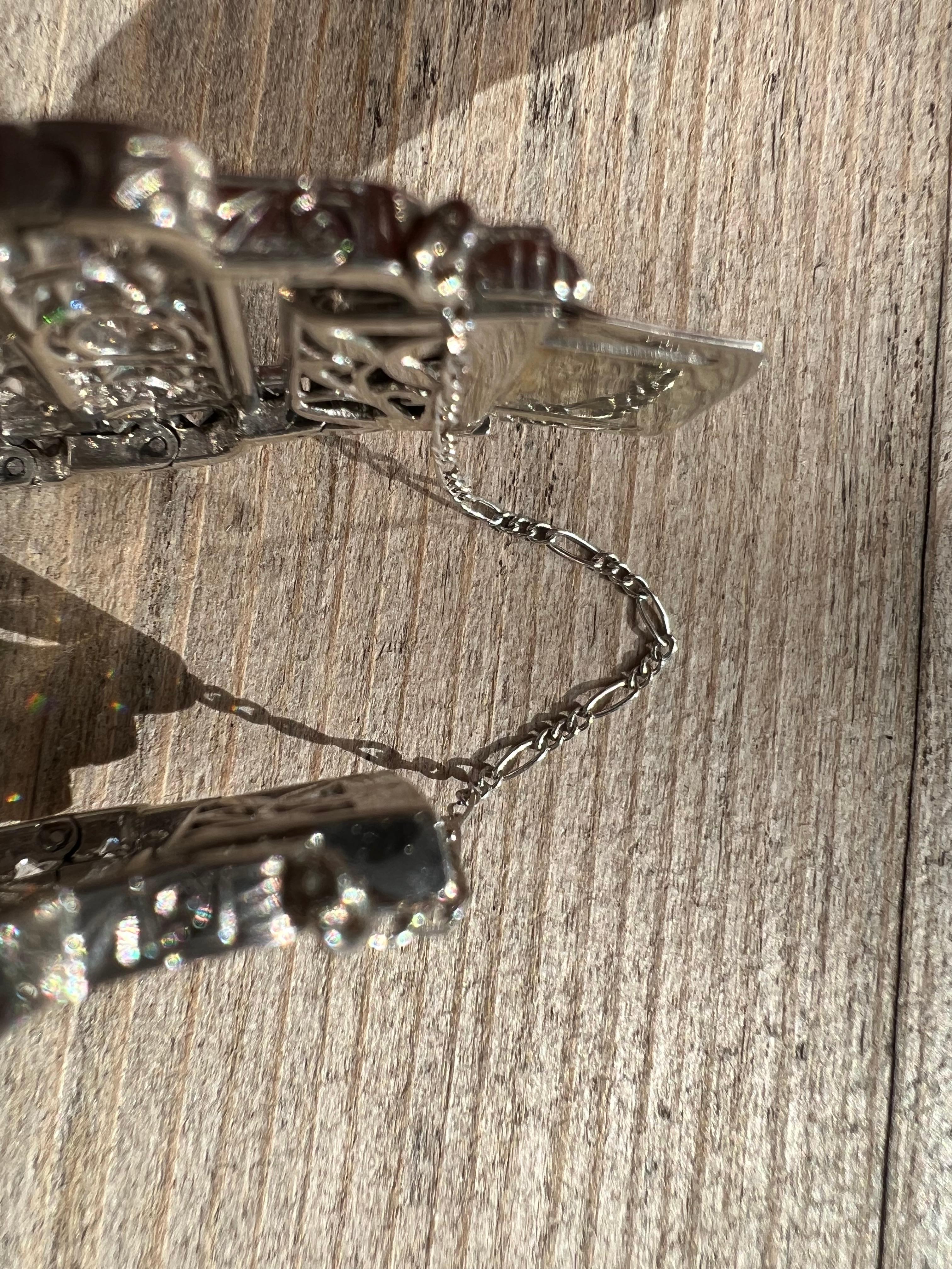 Bracciale antico originale francese Art-Deco in platino e diamanti in vendita 6