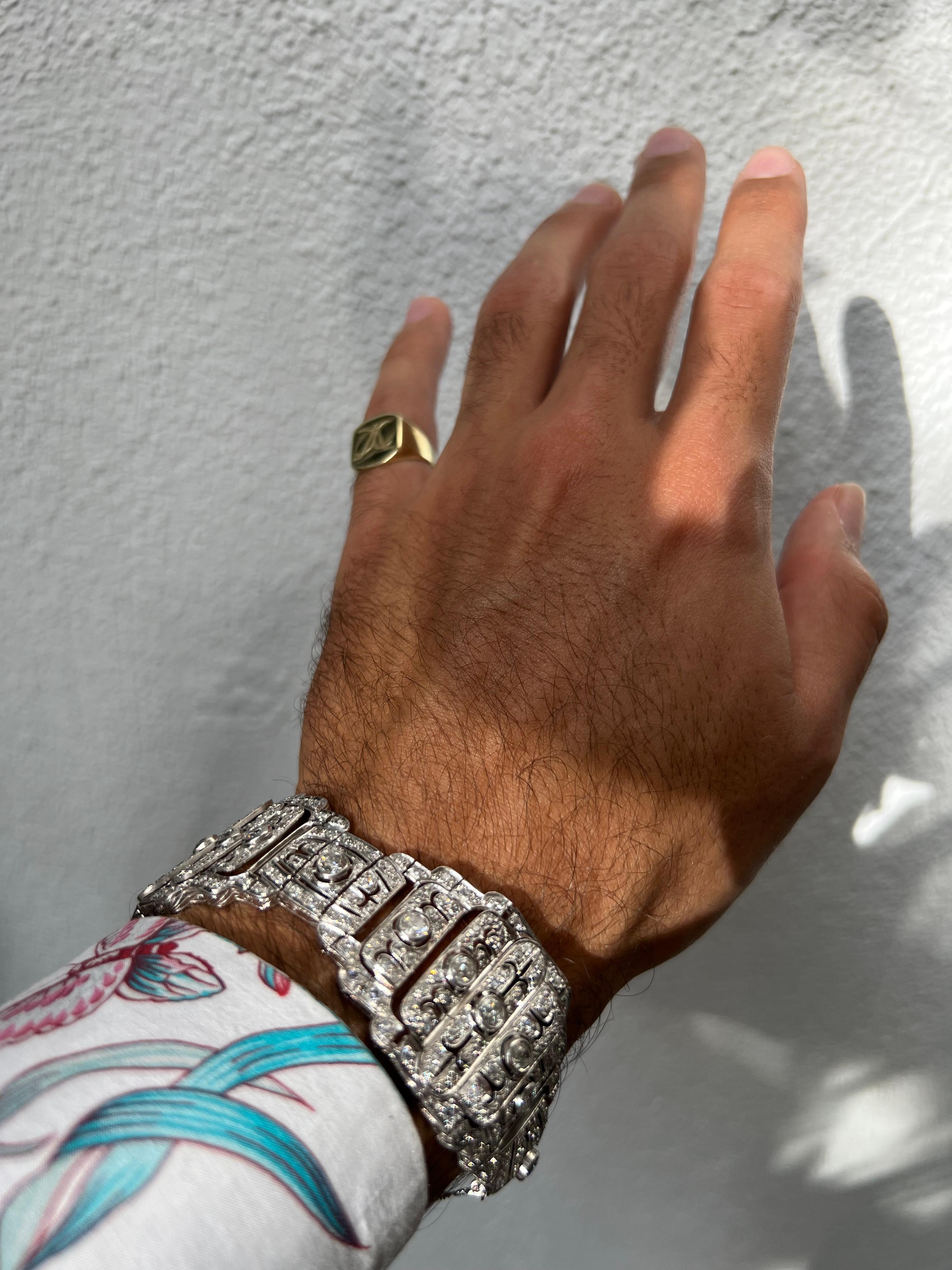 Bracciale antico originale francese Art-Deco in platino e diamanti in vendita 8