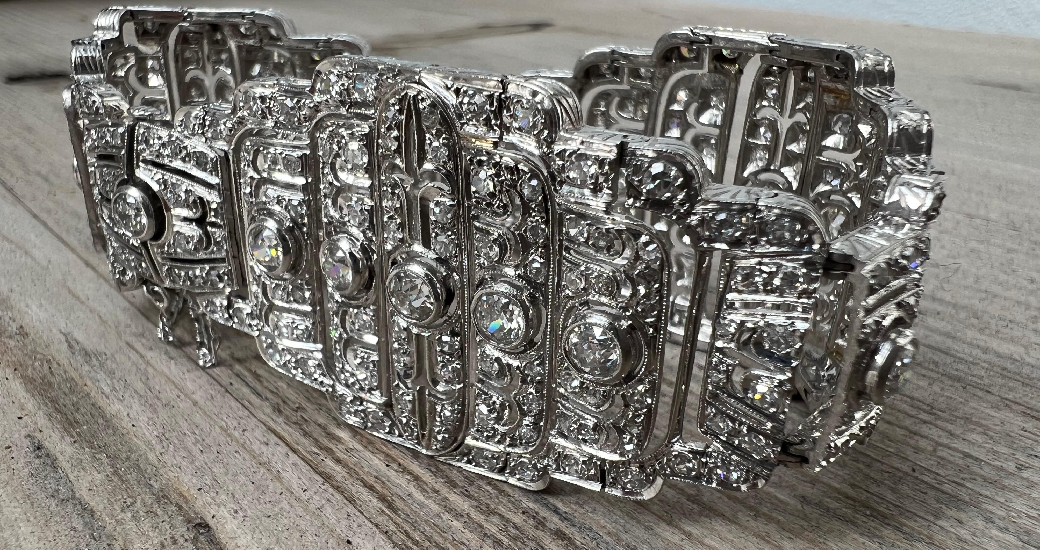 Art Déco Bracciale antico originale francese Art-Deco in platino e diamanti in vendita