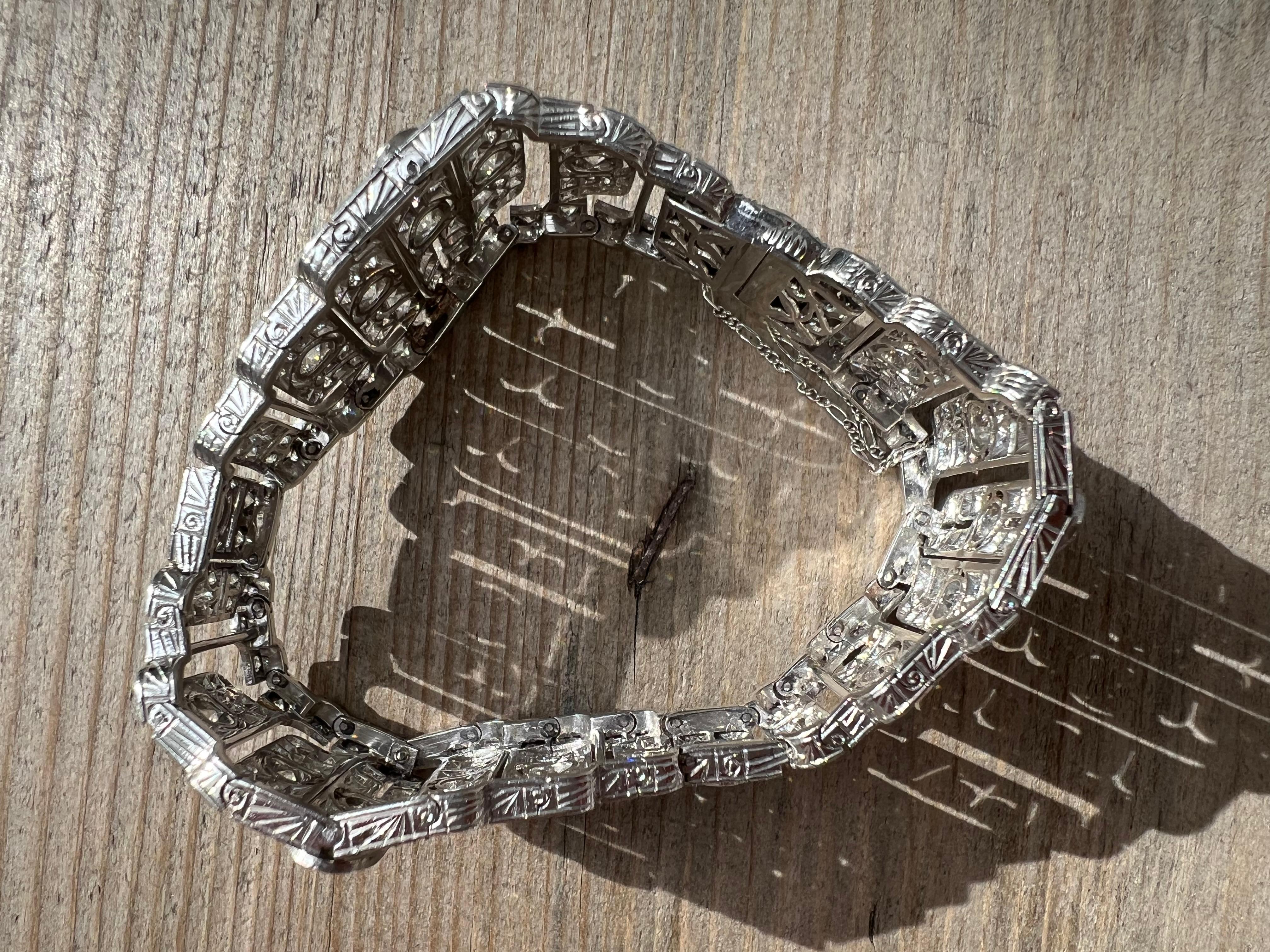 Round Cut Antique Original French Art-Deco Platinum and Diamond Bracelet  For Sale