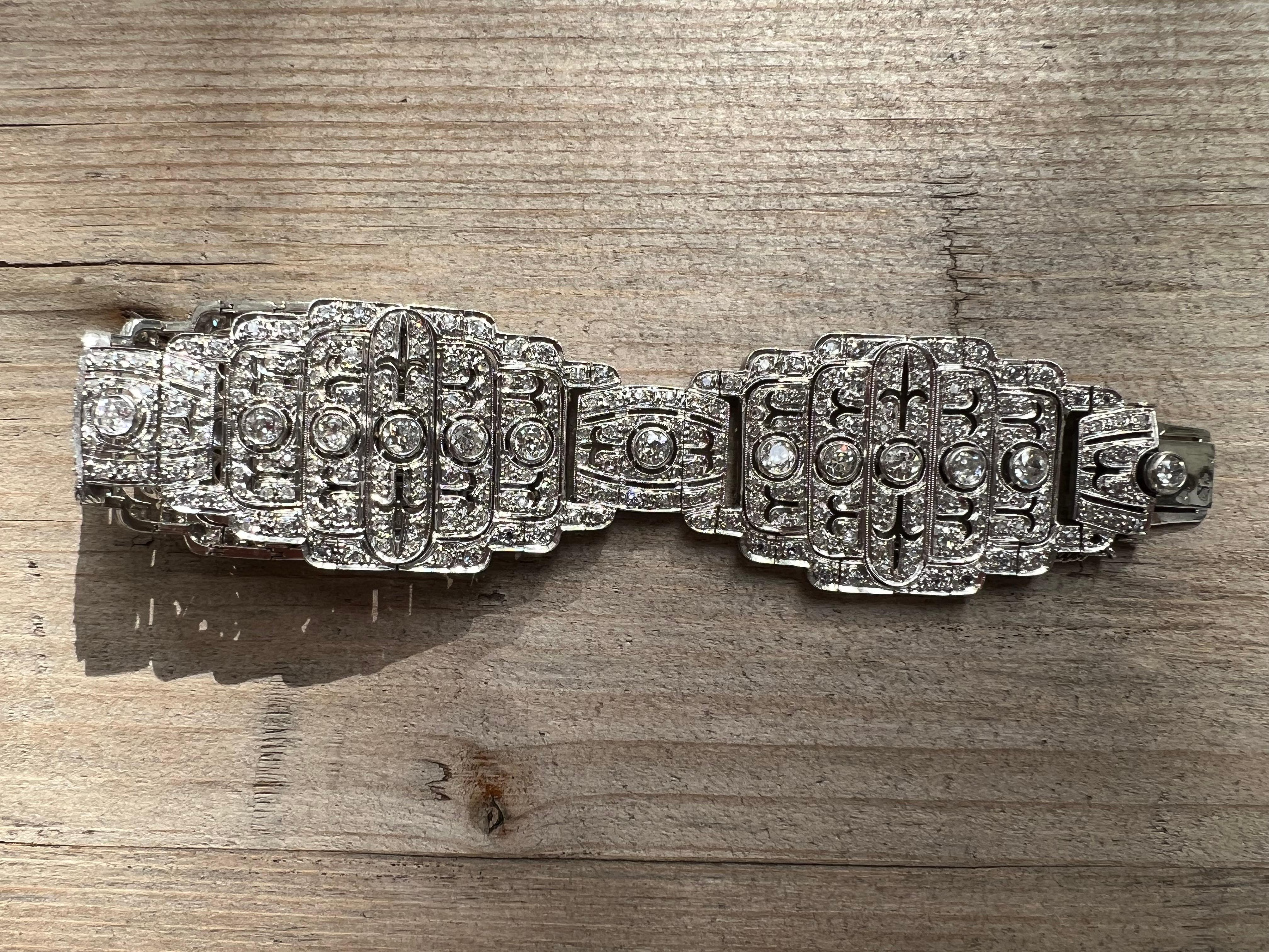 da uomo o donna Bracciale antico originale francese Art-Deco in platino e diamanti in vendita