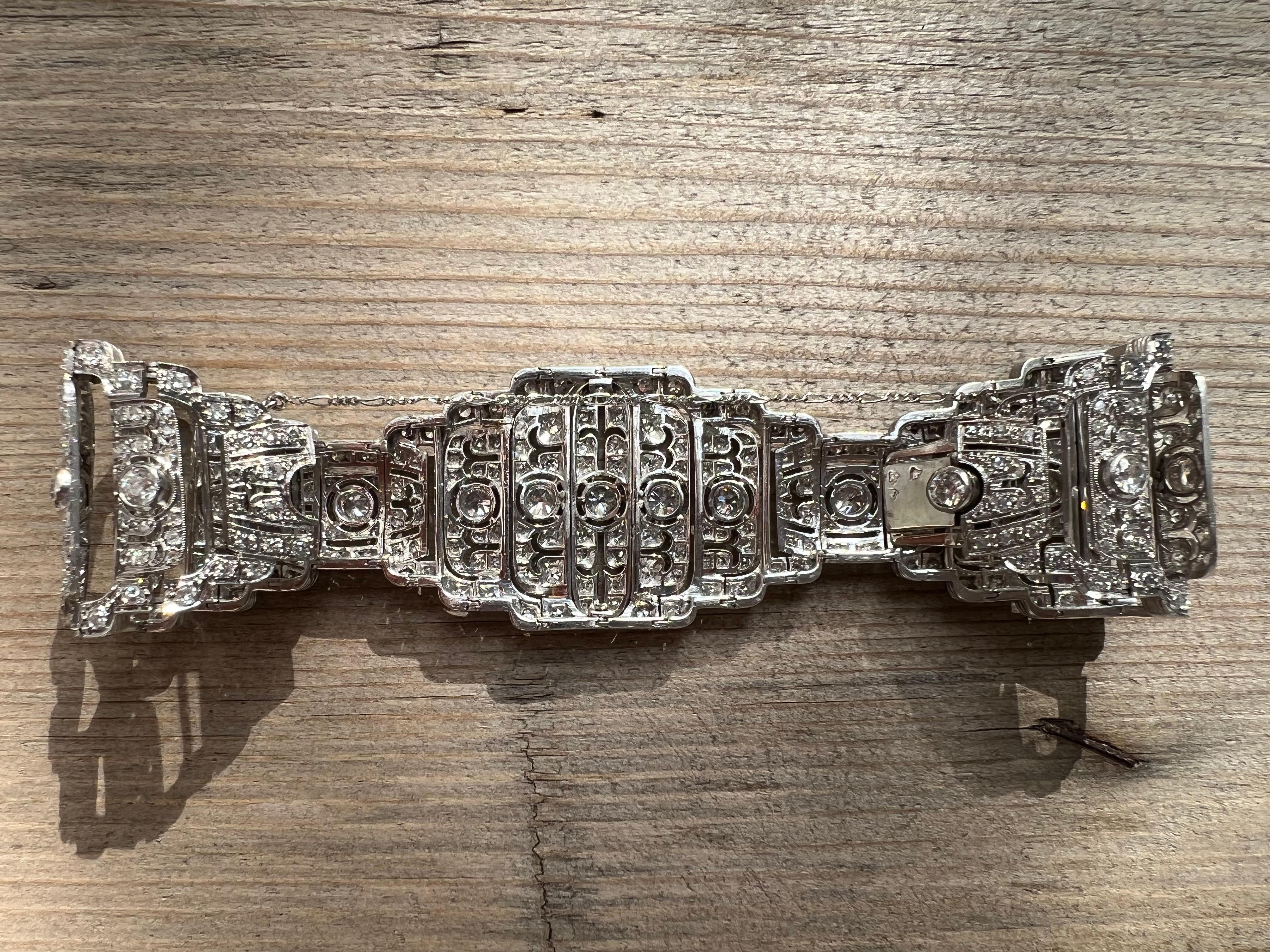 Bracciale antico originale francese Art-Deco in platino e diamanti in vendita 1