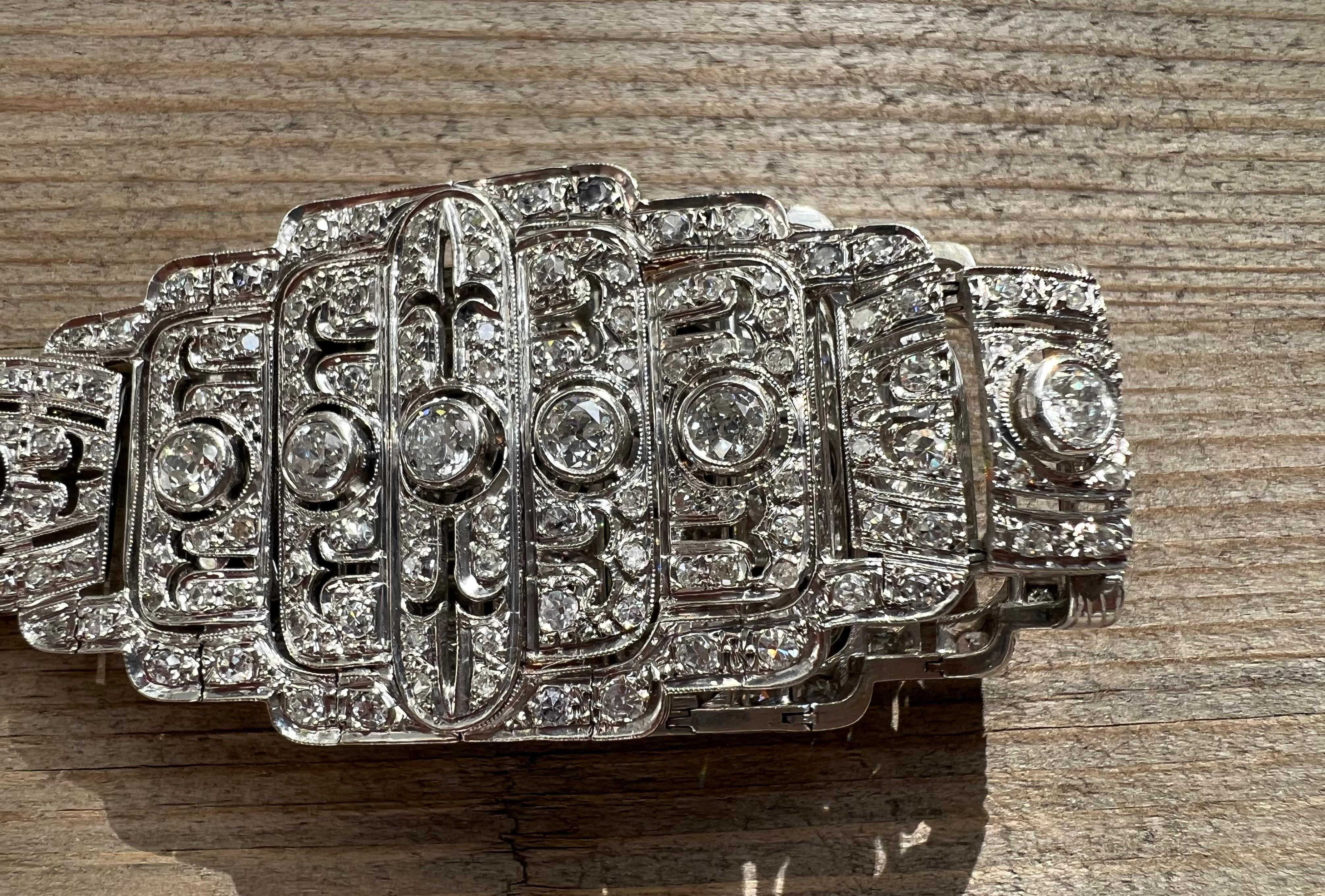 Bracciale antico originale francese Art-Deco in platino e diamanti in vendita 2