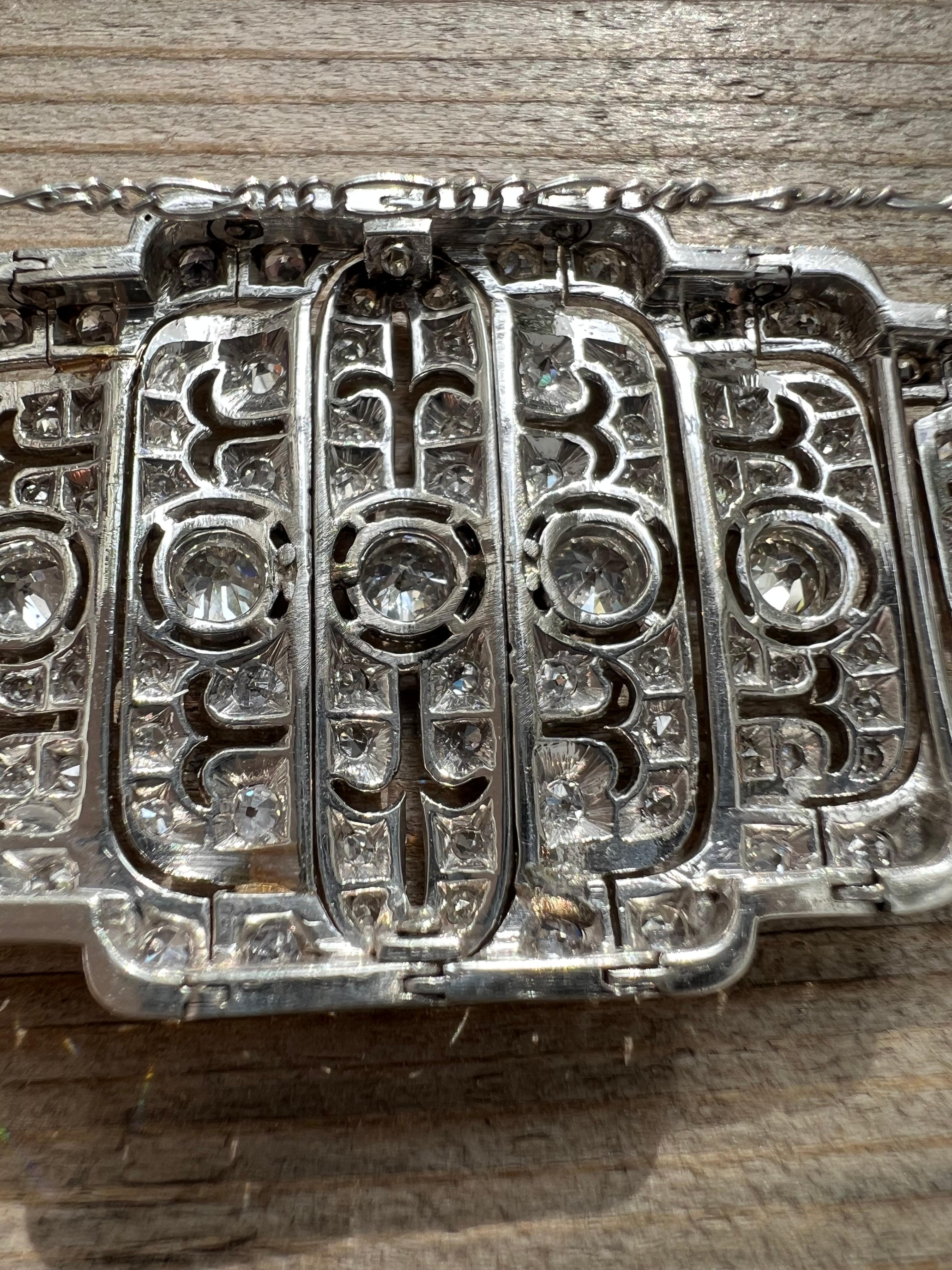 Bracciale antico originale francese Art-Deco in platino e diamanti in vendita 3